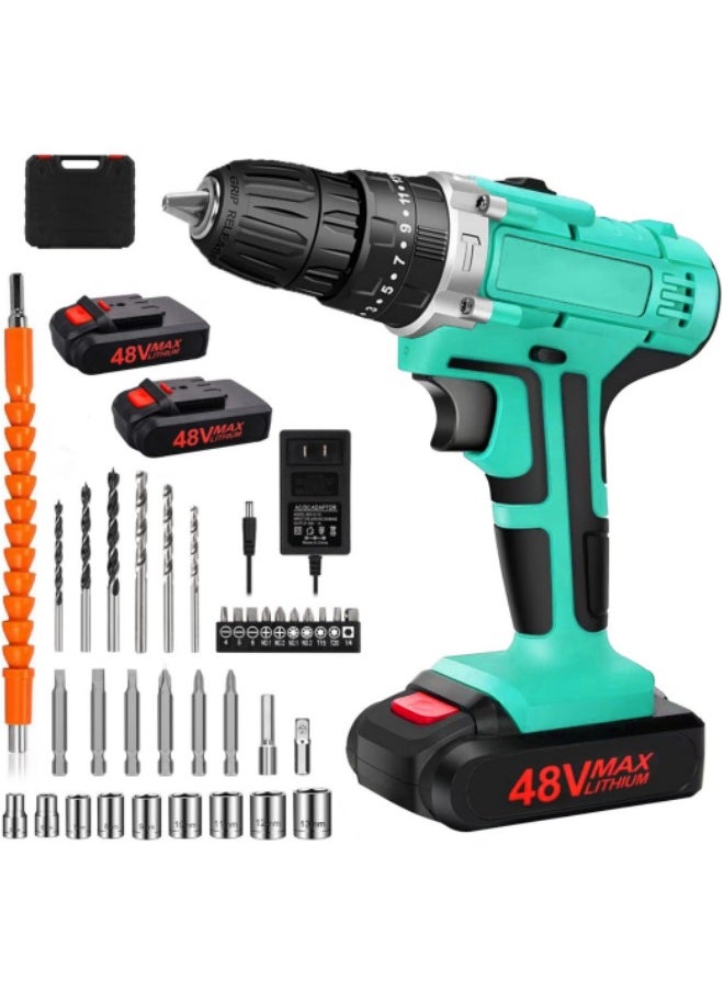 RUIXZSS Cordless Drill Set, 48V Electric Drill Set with Battery and Fast Charger, Electric Screwdriver Power Drill Drivers with 2 Variable Speed, 25+3 Torque Setting for DIY & Home  - Image 1