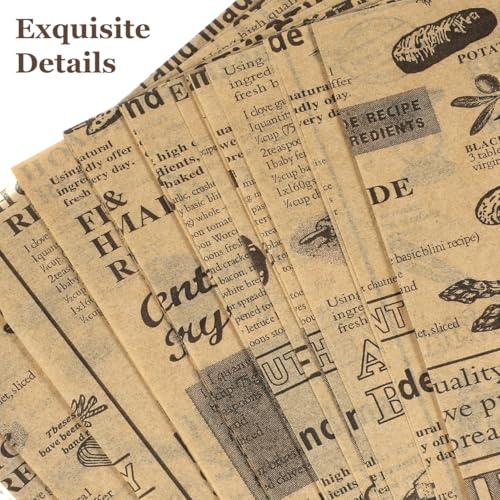 DOITOOL Decorative Newspaper Parchment Paper - 50 Sheets Wax Paper for Food, Greaseproof Bbqs Picnic Bakery Liner - Image 4