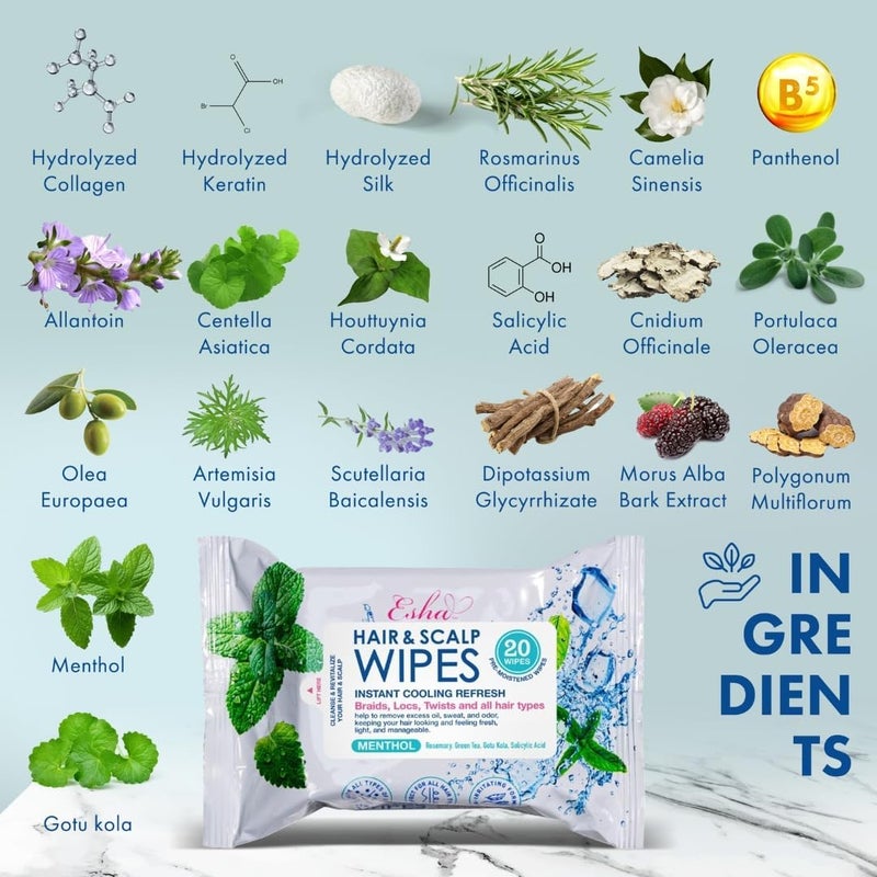 ESHA Hair & Scalp Wipes: Instant Cooling Refresh for Braids, Locs, Twists & All Hair Types - Stay Cool, Stylish, and Confident - Image 3