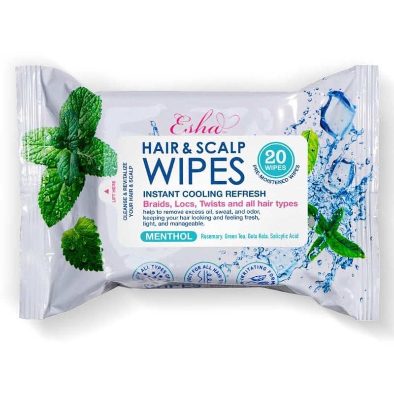 ESHA Hair & Scalp Wipes: Instant Cooling Refresh for Braids, Locs, Twists & All Hair Types - Stay Cool, Stylish, and Confident - Image 1