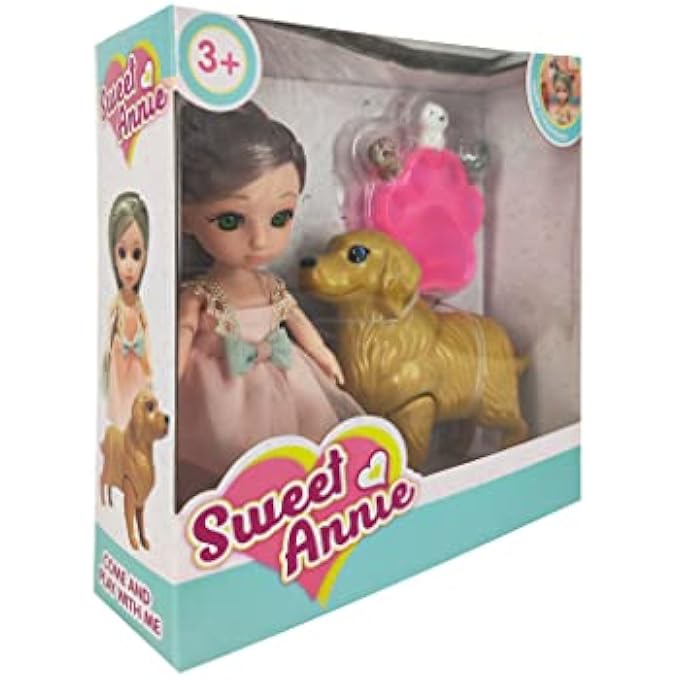 6 INCHES DOLL WITH DOG PET PLAYSET, POSABLE DOLL TOY WITH 13 ARTICULATED JOINTS, STYLISH OUTFIT & ACCESSORIES, FASHION DOLLS, IMAGINATIVE GIFT FOR KIDS- MULTICOLOR - Image 3
