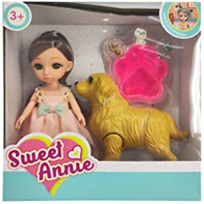 6 INCHES DOLL WITH DOG PET PLAYSET, POSABLE DOLL TOY WITH 13 ARTICULATED JOINTS, STYLISH OUTFIT & ACCESSORIES, FASHION DOLLS, IMAGINATIVE GIFT FOR KIDS- MULTICOLOR - Image 1