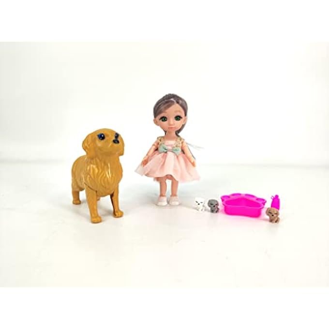 6 INCHES DOLL WITH DOG PET PLAYSET, POSABLE DOLL TOY WITH 13 ARTICULATED JOINTS, STYLISH OUTFIT & ACCESSORIES, FASHION DOLLS, IMAGINATIVE GIFT FOR KIDS- MULTICOLOR - Image 5