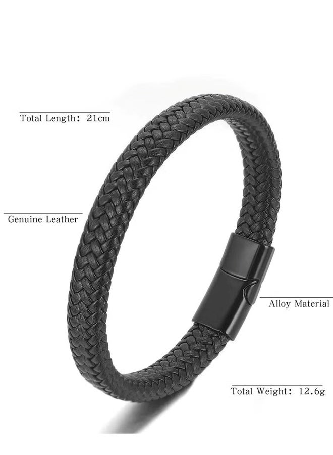 Premium Leather Men Bracelet ,Magnetic Stainless Steel, Black, Great Gift Idea - Image 3