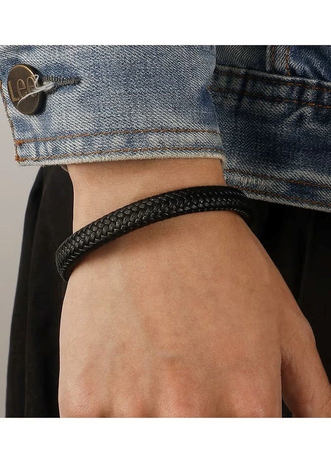 Premium Leather Men Bracelet ,Magnetic Stainless Steel, Black, Great Gift Idea - Image 4