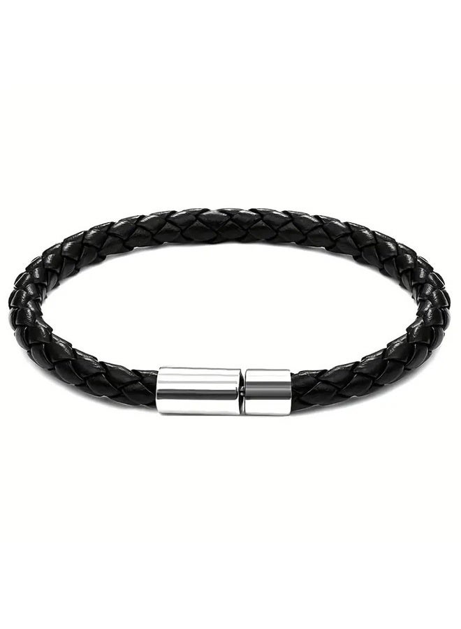 Premium Leather Men Bracelet ,Magnetic Stainless Steel, Black, Great Gift Idea - Image 5
