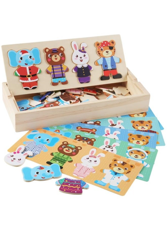 ShebSheb Wooden Jigsaw Bear Family Puzzle Box, Dressing Puzzles Toys, Dress-up Puzzle Set（72 pcs） (Mixed) - Image 1