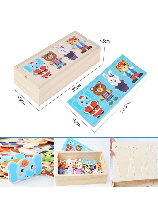 ShebSheb Wooden Jigsaw Bear Family Puzzle Box, Dressing Puzzles Toys, Dress-up Puzzle Set（72 pcs） (Mixed) - Image 2