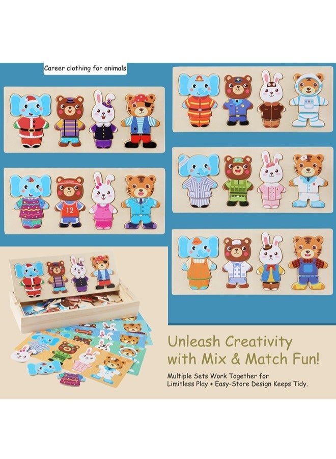ShebSheb Wooden Jigsaw Bear Family Puzzle Box, Dressing Puzzles Toys, Dress-up Puzzle Set（72 pcs） (Mixed) - Image 4