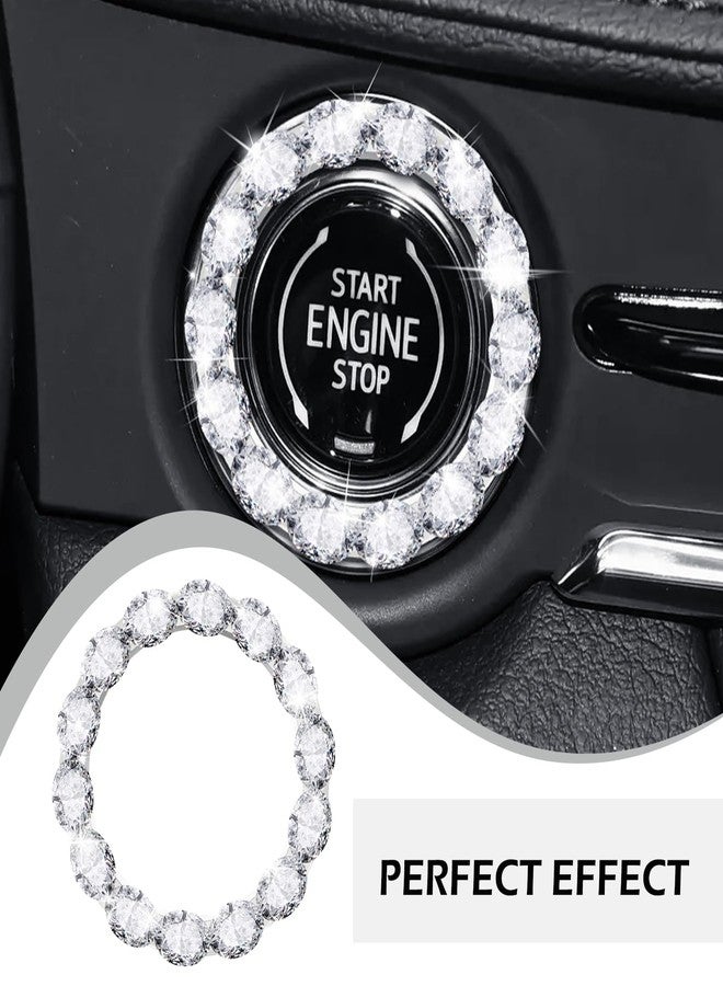Bawkars Car Bling Push Start Button Cover, Crystal Rhinestone Engine Start Stop Ring Decals for Women, Shiny Key Ignition Switch Button Accessories, Universal for Most Cars (White) - Image 3