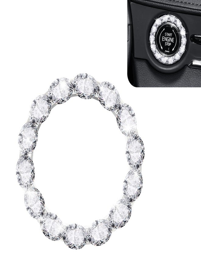 Bawkars Car Bling Push Start Button Cover, Crystal Rhinestone Engine Start Stop Ring Decals for Women, Shiny Key Ignition Switch Button Accessories, Universal for Most Cars (White) - Image 1