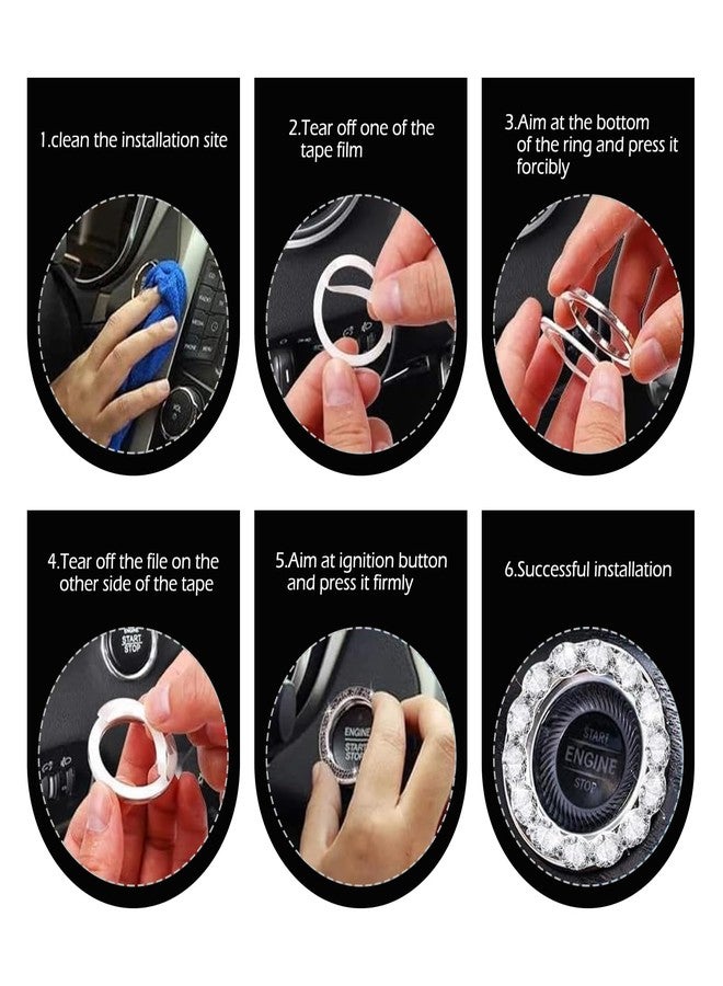 Bawkars Car Bling Push Start Button Cover, Crystal Rhinestone Engine Start Stop Ring Decals for Women, Shiny Key Ignition Switch Button Accessories, Universal for Most Cars (White) - Image 4