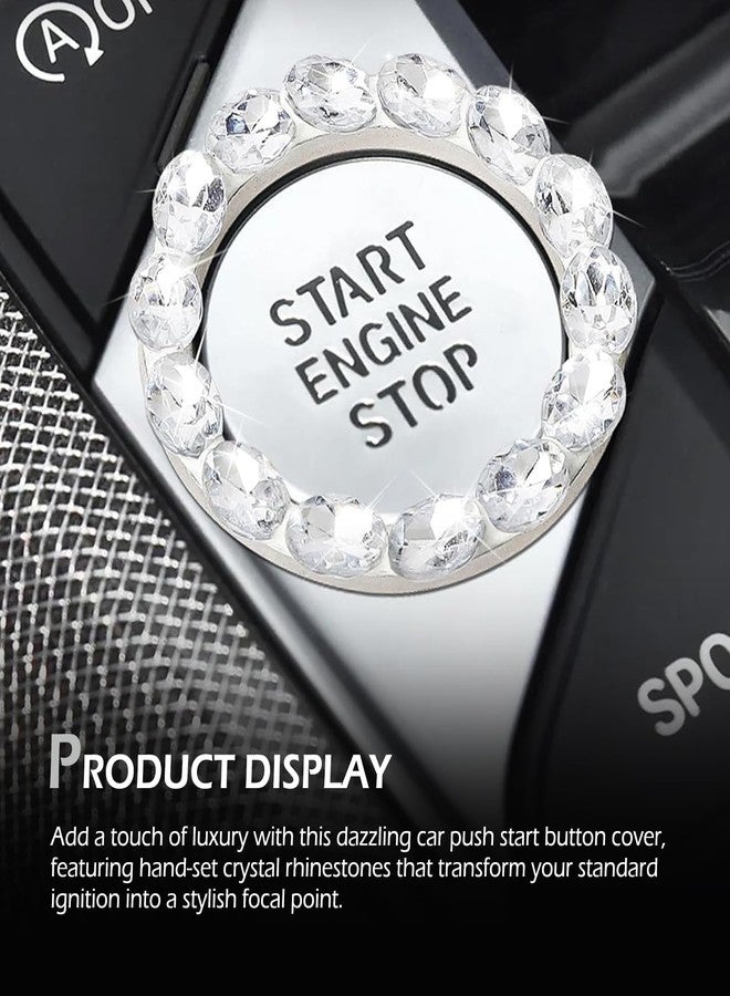 Bawkars Car Bling Push Start Button Cover, Crystal Rhinestone Engine Start Stop Ring Decals for Women, Shiny Key Ignition Switch Button Accessories, Universal for Most Cars (White) - Image 5
