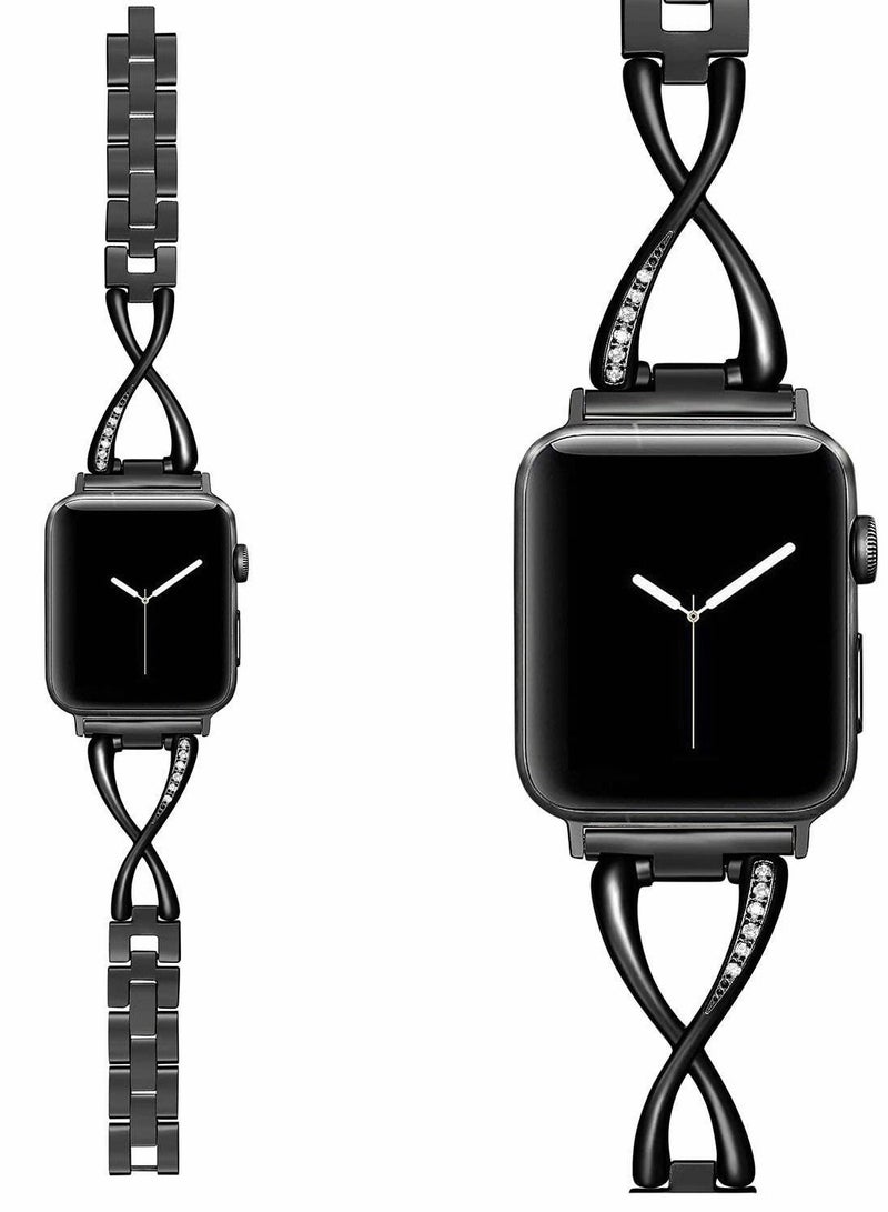 SYOSI Stainless Steel Metal Diamond X-shape Bracelet Watch Band for Apple Watch 4 Iwatch SE Series, Adjustable Replacement Strap Wristband Jewelry Accessory - Image 2