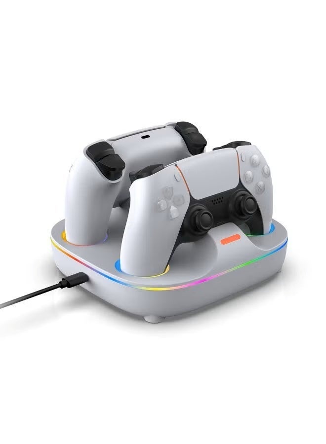 دوبي قاعدة شحن مزدوجة لوحدات تحكم PS5 DualSense من DOBE TP5-35115 مع تأثيرات إضاءة RGB، أبيض - Image 2