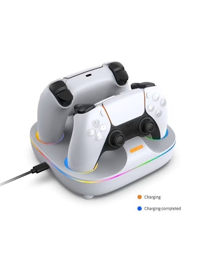 دوبي قاعدة شحن مزدوجة لوحدات تحكم PS5 DualSense من DOBE TP5-35115 مع تأثيرات إضاءة RGB، أبيض - Image 1