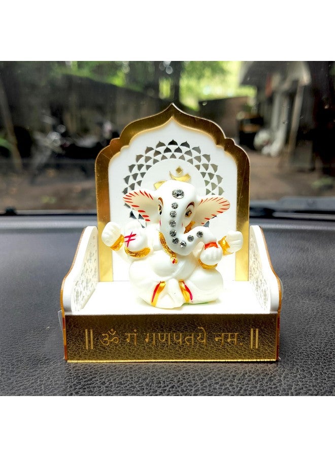 SOLOBOLO Ganesh Idol for Car Dashboard with Small Temple for Car Dashboard,Ganesh Idol for Office Desk,Ganesha Idol for Gift,Gift for Housewarming Ceremony (Singhasan with Ganesh Idol) - Image 1