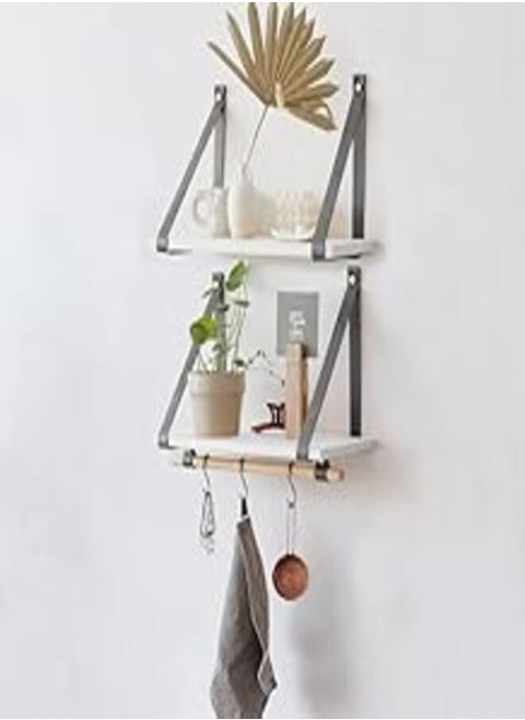 PU Gray Leather Strap Wall Floating Shelves 80X20 White