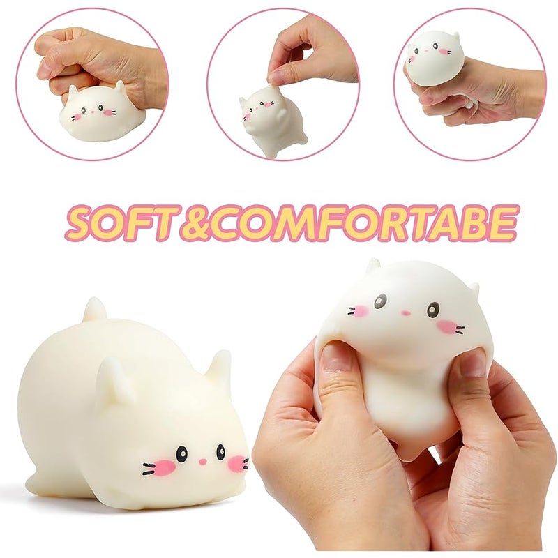 AiSiXin Cat Stress Balls, Cute Cat Squishy Toys for Kids and Adults, Stress Relief Sensory Toys (White), Fidget Toys Squishy Suitable Boys Girls, Animal Dough Squishies Squeeze Toys, Party Favors for Kids - Image 2