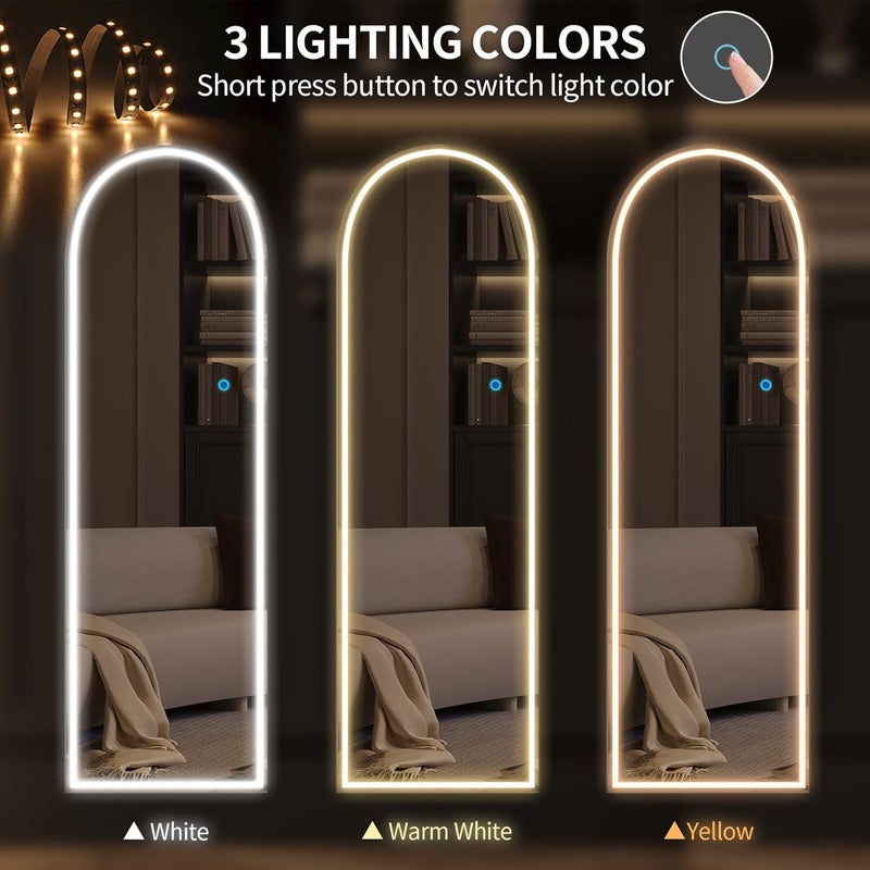 LVSOMT مرآة كاملة الطول مقوسة مع إضاءة، 153 × 50 سم مرآة واقفة منحنية LED، مرآة حائط كبيرة عصرية، مرآة أرضية مضاءة بدون إطار، مرآة قائمة بذاتها لغرفة النوم وغرفة المعيشة، أسود - Image 3