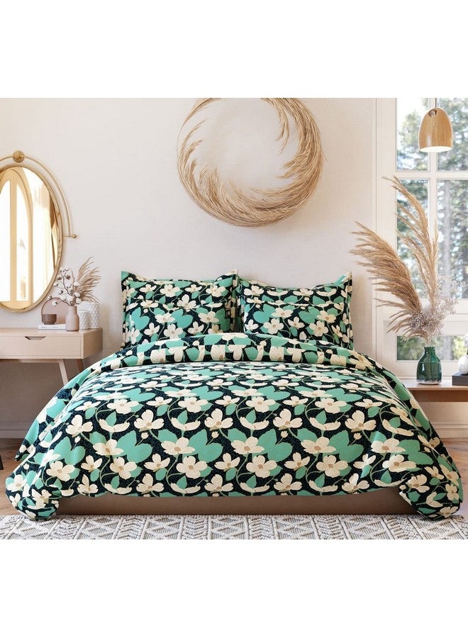THE HOME STYLE THE HOME STYLE 400 TC Cotton Elastic Fitted All Around Printed King Size Double Bed Bedsheet wih 2 Pillow Cover (72"x78", Lily Green) - Image 1