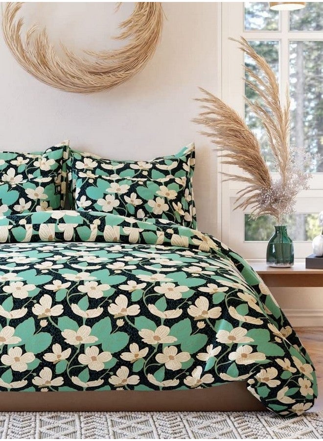 THE HOME STYLE THE HOME STYLE 400 TC Cotton Elastic Fitted All Around Printed King Size Double Bed Bedsheet wih 2 Pillow Cover (72"x78", Lily Green) - Image 3