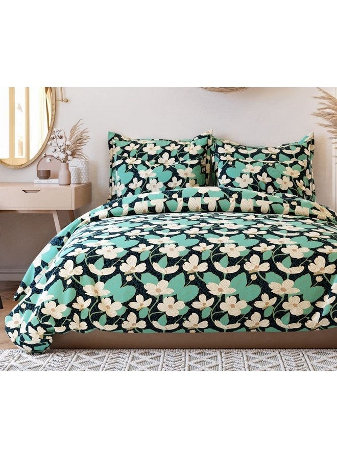 THE HOME STYLE THE HOME STYLE 400 TC Cotton Elastic Fitted All Around Printed King Size Double Bed Bedsheet wih 2 Pillow Cover (72"x78", Lily Green) - Image 2
