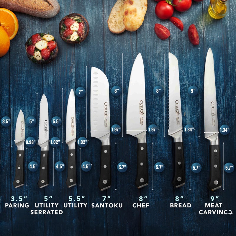 Cutluxe Chef Knife Set, 7 PCS Professional Chef's Knife Set â€“ Razor Sharp German Steel, Full Tang, Ergonomic Handles â€“ Artisan Series - Image 2