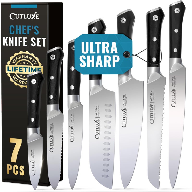 Cutluxe Chef Knife Set, 7 PCS Professional Chef's Knife Set â€“ Razor Sharp German Steel, Full Tang, Ergonomic Handles â€“ Artisan Series - Image 1