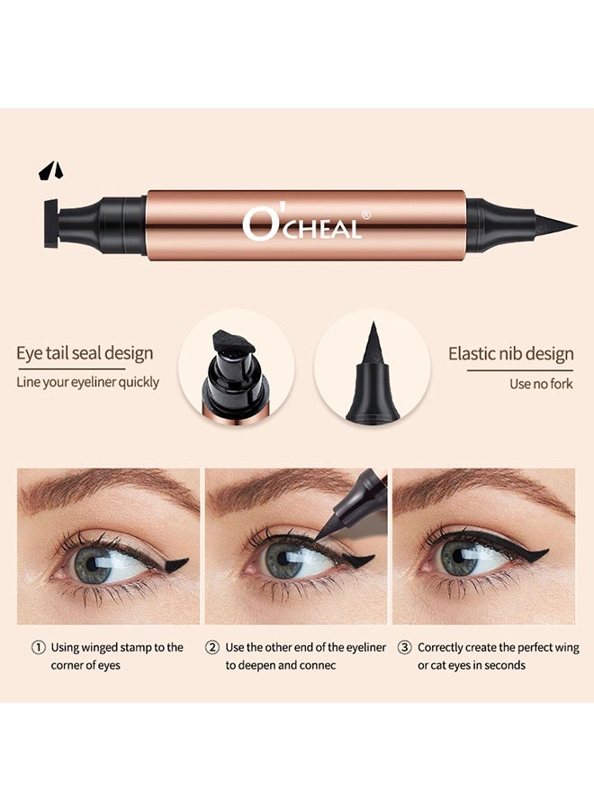 OCHEAL Cat Eye Stamp Eyeliner Pen,Double Head Seal Stamp Eyeliner Black，Double Ended Waterproof Liquid Eyeliner Pen - Image 4