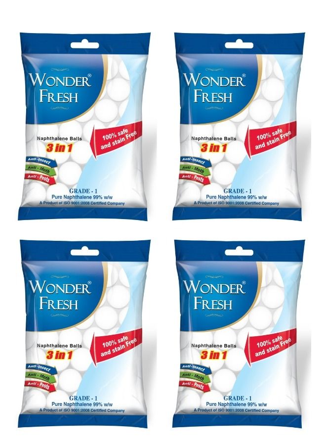 WONDER FRESH Naphthalene Balls 4 x 100 Gram (Pack of 4) 400 Gram napthalene Balls for Clothes Pantry, Bathroom, Wardrobe, Toilet, Urinal, wash Basin, Cockroaches  - Image 1