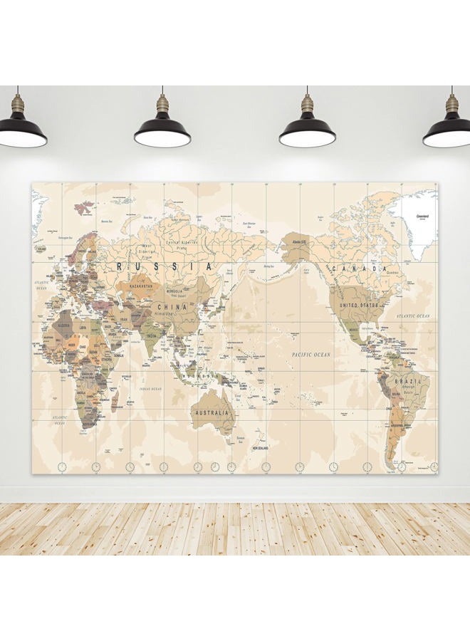 Riyidecor World Map Backdrop Polyester Fabric Vintage Geographical Educational Adventure 7Wx5H Feet Yellow Brown Geography Europe America Photography Background Reunion Birthday Photo Studio Shoot - Image 1