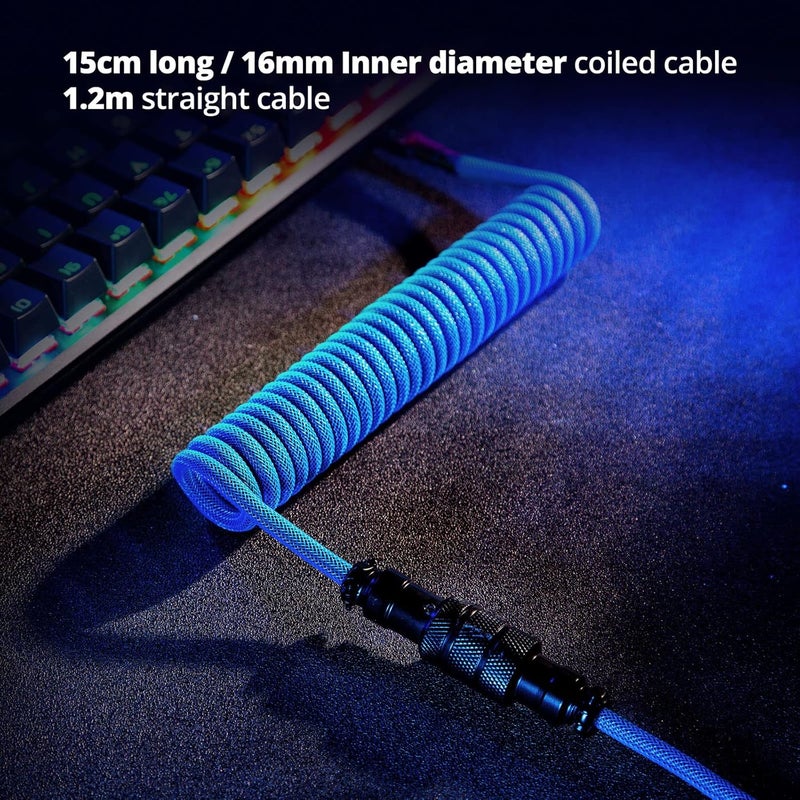 GUNMJO كابل USB-C ملفوف مخصص من Pro للوحة المفاتيح للألعاب، كابل لوحة مفاتيح ميكانيكي مزدوج التغليف مع موصل طيار معدني قابل للفصل، 1.5 متر USB-C إلى USB-A، لون أزرق - Image 5