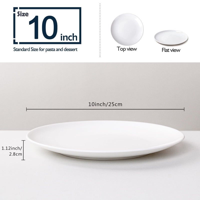 YALONG White Dinner Plates Set of 6, 10 Inch Ceramic Plates â€“ White Porcelain Dinner Plates for Kitchen, Serving & Everyday Use, Microwave & Dishwasher Safe - Image 2