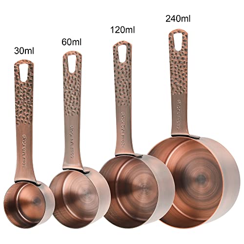 Smithcraft Copper Measuring Cups and Spoons Set 10, Metric & US Stainless Steel Measuring and Spoons Set for Baking & Kitchen, Nesting 4 Metal Measure Cups & 5 Spoons & Leveler for Dry & Liquid - Image 4