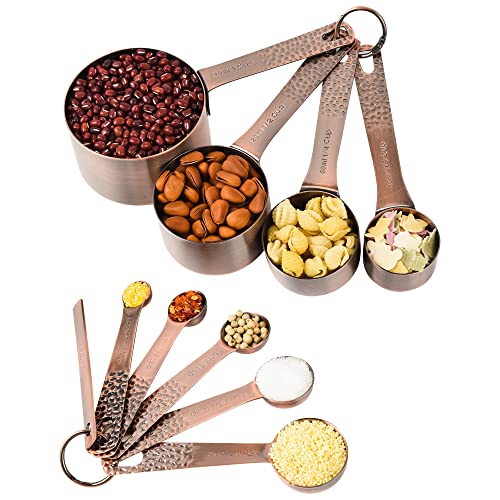 Smithcraft Copper Measuring Cups and Spoons Set 10, Metric & US Stainless Steel Measuring and Spoons Set for Baking & Kitchen, Nesting 4 Metal Measure Cups & 5 Spoons & Leveler for Dry & Liquid - Image 2