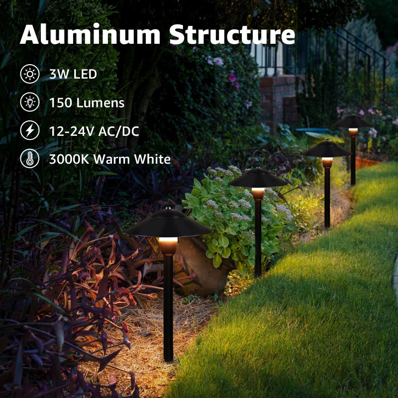SUNVIE Low Voltage Pathway Lights LED Landscape Lights Low Voltage 3W 12-24V 3000K Landscape Lighting Cast-Aluminum Waterproof Landscape Path Lights for Yard Walkway Garden ETL Listed Cord, 4 Pack - Image 2