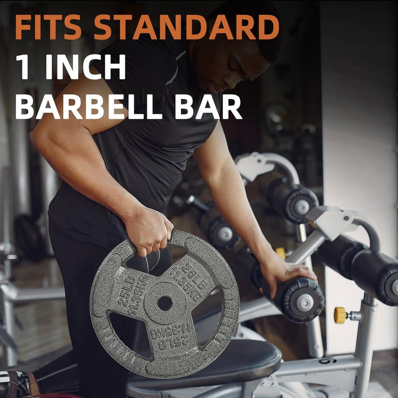 Fitvids أقراص وزن باربل قياسية بقطر 1 إنش، أقراص من 2.5 رطل إلى 45 رطل لتدريب القوة في المنزل، تصميم بمقبض ثلاثي - Image 5