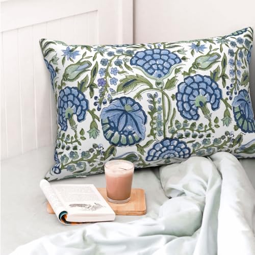 DAFENA Boho Navy Blue Pillow Covers 12x20 Inch 2 Pcs Sage Green Vintage Floral Decor Throw Pillows Spring Flower Summer Outdoor Farmhouse Decoration Pillowcase Cushion Cover for Couch Sofa Bed - Image 2