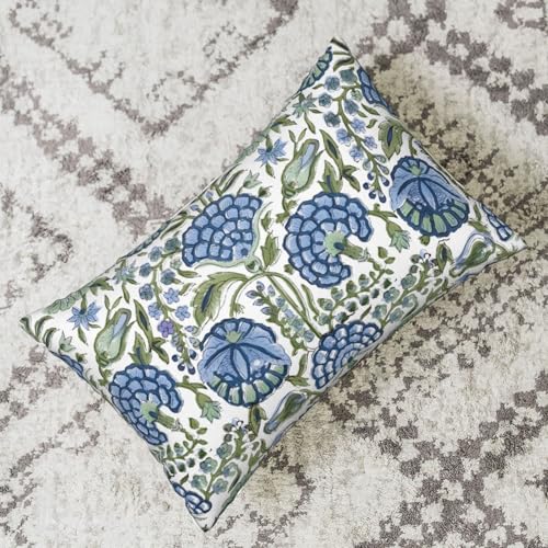 DAFENA Boho Navy Blue Pillow Covers 12x20 Inch 2 Pcs Sage Green Vintage Floral Decor Throw Pillows Spring Flower Summer Outdoor Farmhouse Decoration Pillowcase Cushion Cover for Couch Sofa Bed - Image 4