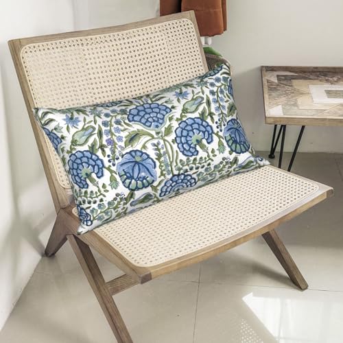 DAFENA Boho Navy Blue Pillow Covers 12x20 Inch 2 Pcs Sage Green Vintage Floral Decor Throw Pillows Spring Flower Summer Outdoor Farmhouse Decoration Pillowcase Cushion Cover for Couch Sofa Bed - Image 5