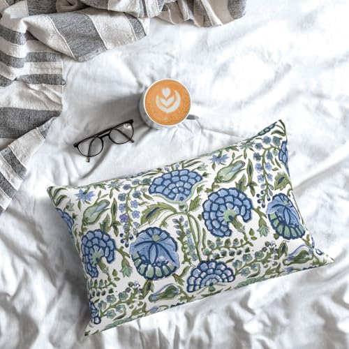 DAFENA Boho Navy Blue Pillow Covers 12x20 Inch 2 Pcs Sage Green Vintage Floral Decor Throw Pillows Spring Flower Summer Outdoor Farmhouse Decoration Pillowcase Cushion Cover for Couch Sofa Bed - Image 3
