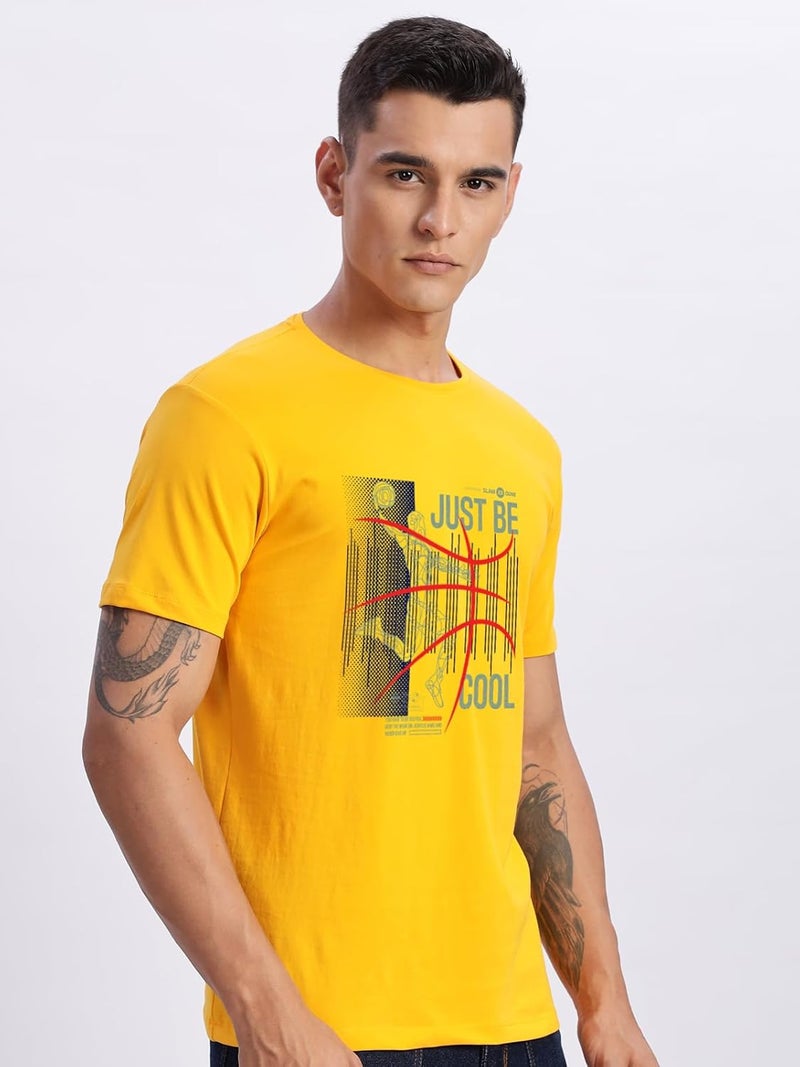 ADRO Men's Mustard Basketball Graphic Printed T-Shirt - Just Be Cool Print - Image 4