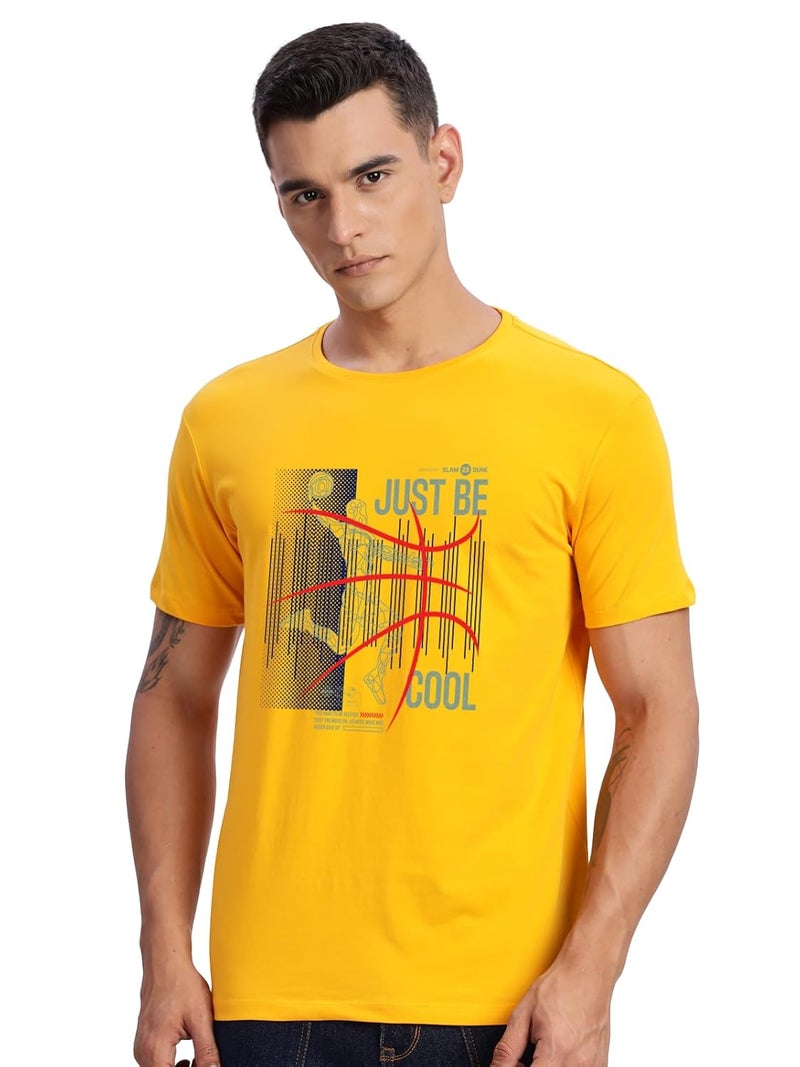 ADRO Men's Mustard Basketball Graphic Printed T-Shirt - Just Be Cool Print - Image 1