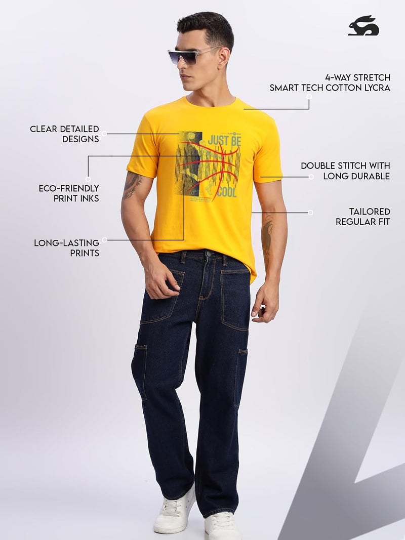 ADRO Men's Mustard Basketball Graphic Printed T-Shirt - Just Be Cool Print - Image 5