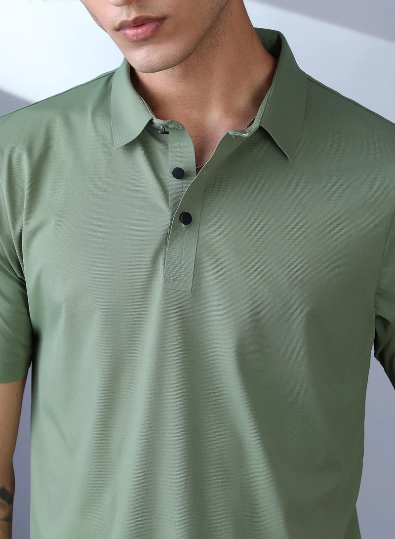 Campus Sutra  Men's Pistachio Green Seamless Touchgrain Polo T-Shirt for Men | Best Price UAE