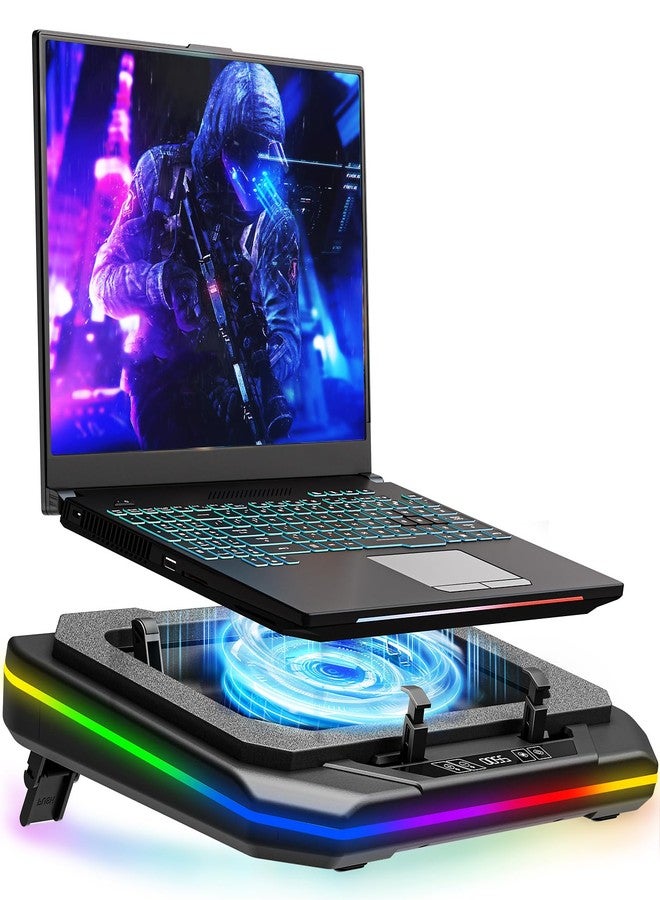 MOUNT PRO Gaming Laptop Cooling Pad, RGB Laptop Cooler Stand with Powerful Turbofan (3500 RPM), Height Adjustable Laptop Fan Cooling Pad for 13-19 Inches Notebook, with Sealed Foam, Touch Control - Image 1