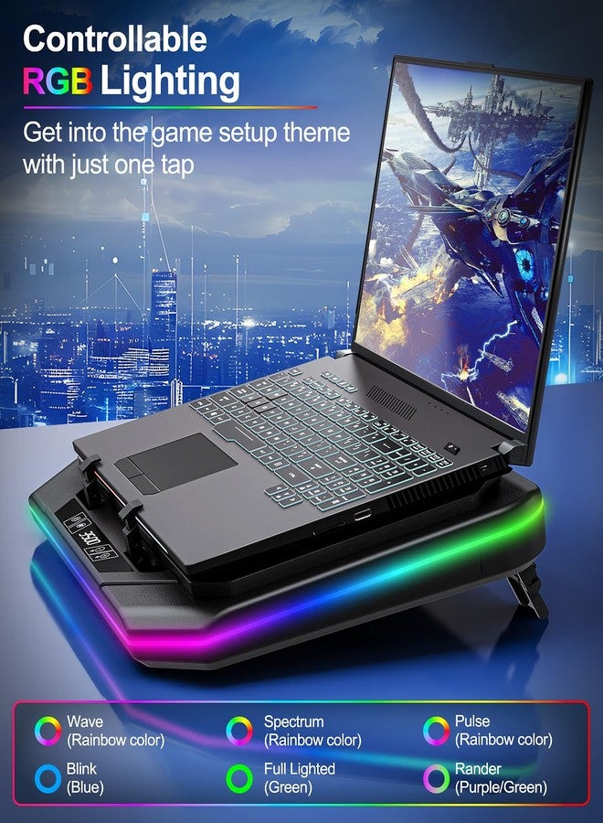 MOUNT PRO Gaming Laptop Cooling Pad, RGB Laptop Cooler Stand with Powerful Turbofan (3500 RPM), Height Adjustable Laptop Fan Cooling Pad for 13-19 Inches Notebook, with Sealed Foam, Touch Control - Image 4