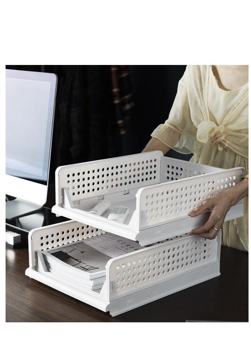 Generic 2 Pcs Stackable Clothes Plastic Storage Basket Foldable Closet Organizer Shelf  - Image 1