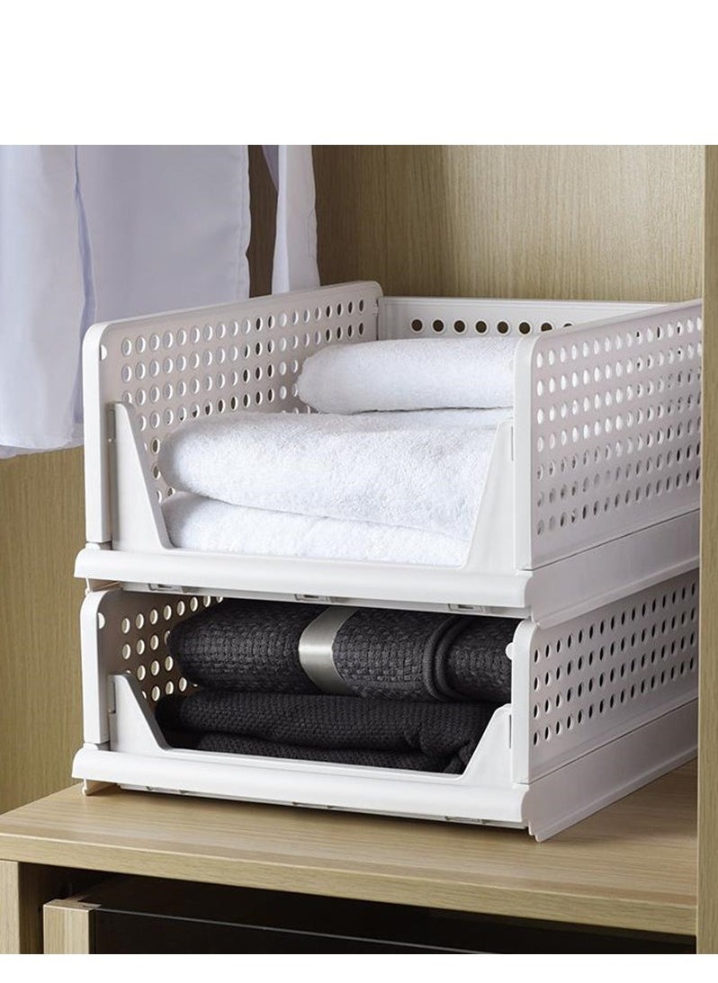 Generic 2 Pcs Stackable Clothes Plastic Storage Basket Foldable Closet Organizer Shelf  - Image 2
